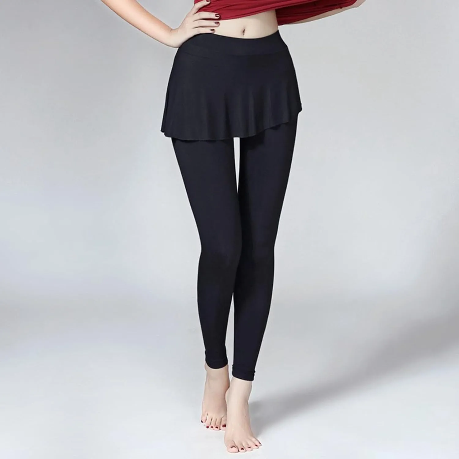 2 in 1 Womens Leggings with Skirt High Waisted Tennis Athletic Flowy Skirted Legging Active Sport Golf Tennis Skirt