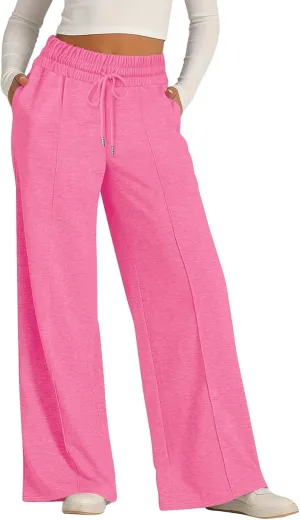 2024 Causal Women's Wide Leg Yoga Pants High Waisted Drawstring Elastic Loose Sweatpants Joggers Pant with Pockets