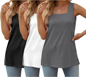 3 Pack Womens Tank Tops Summer Square Neck Tee Casual Sleeveless T Shirts 2025 Fashion Beach Vacation Clothes