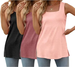 3 Pack Womens Tank Tops Summer Square Neck Tee Casual Sleeveless T Shirts 2025 Fashion Beach Vacation Clothes