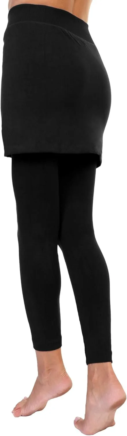 Angelina Women's Cotton Comfort High Waisted Leggings with Mini Skirt