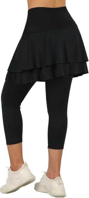 ANIVIVO Skirted Leggings for Women Capri, Athletic Tennis Skirt with Leggings Golf Pickleball Clothes with Pockets
