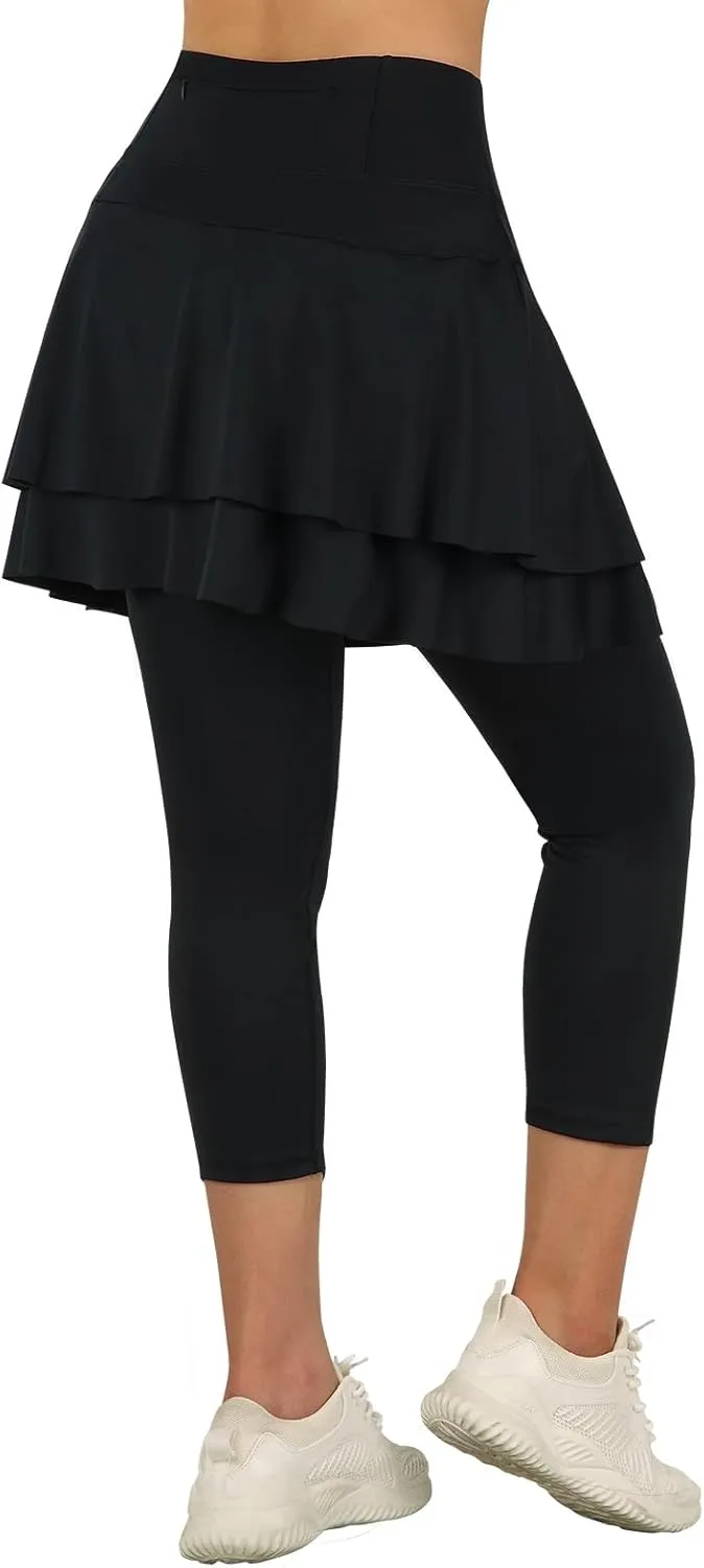 ANIVIVO Skirted Leggings for Women Capri, Athletic Tennis Skirt with Leggings Golf Pickleball Clothes with Pockets