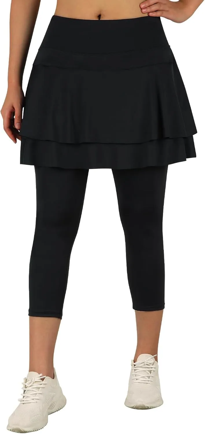 ANIVIVO Skirted Leggings for Women Capri, Athletic Tennis Skirt with Leggings Golf Pickleball Clothes with Pockets