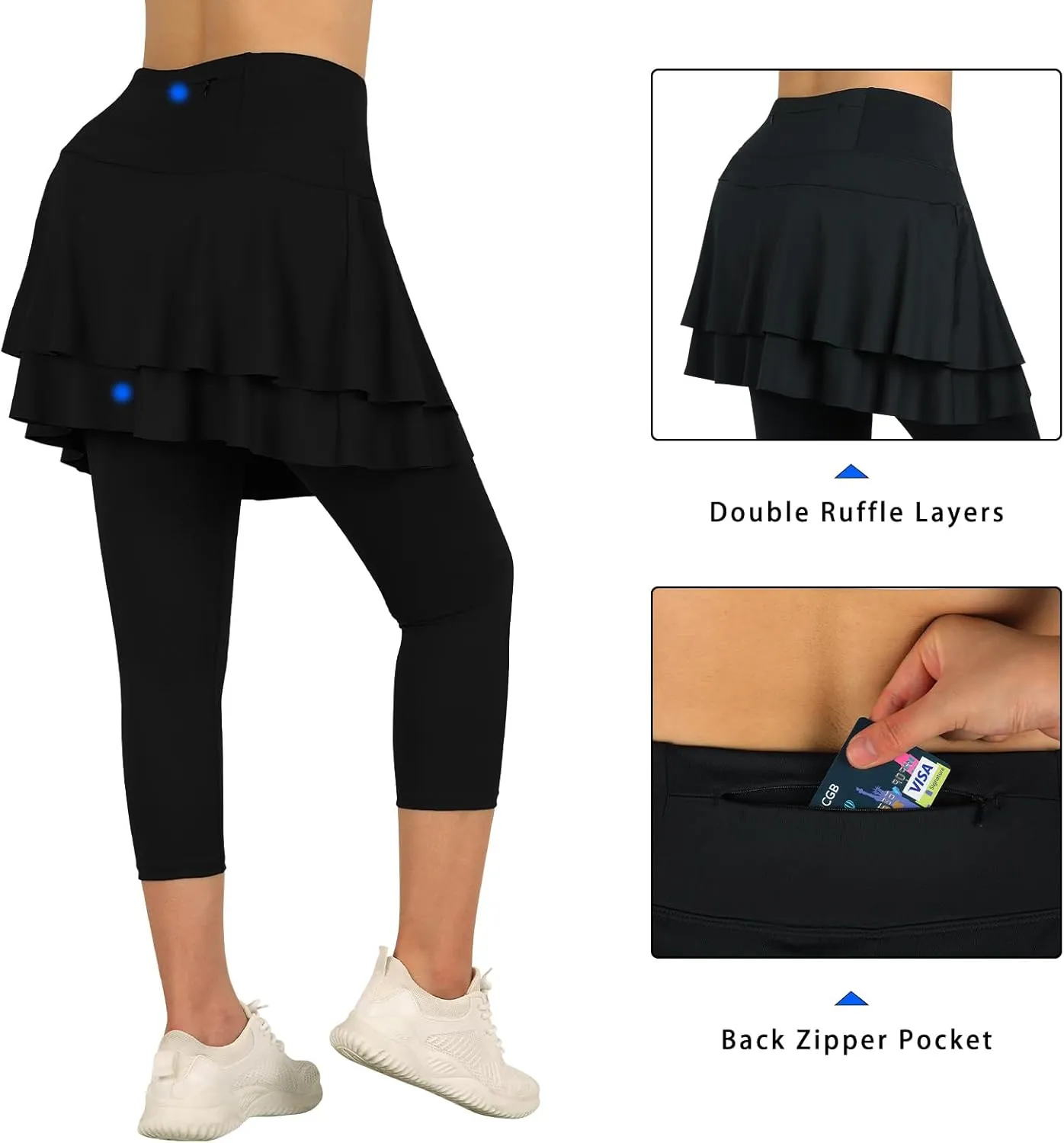 ANIVIVO Skirted Leggings for Women Capri, Athletic Tennis Skirt with Leggings Golf Pickleball Clothes with Pockets