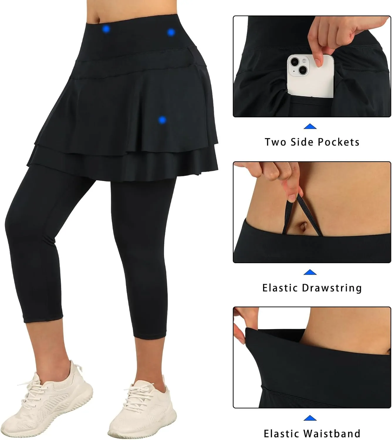 ANIVIVO Skirted Leggings for Women Capri, Athletic Tennis Skirt with Leggings Golf Pickleball Clothes with Pockets