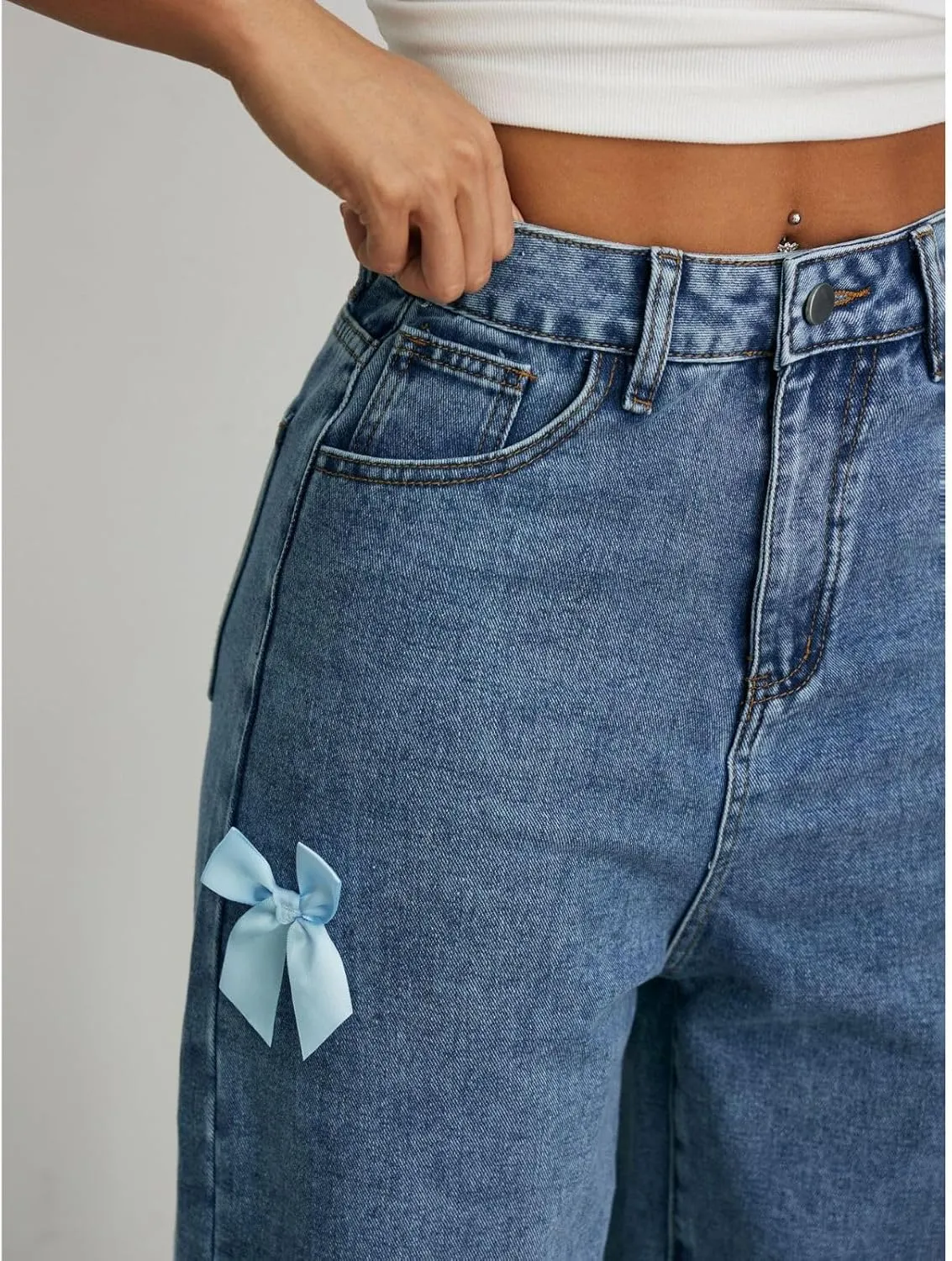 Baggy Jeans for Teen Girls Woman Bow Jeans High Waist Wide Leg Loose Pants Casual Streetwear Cute Clothes