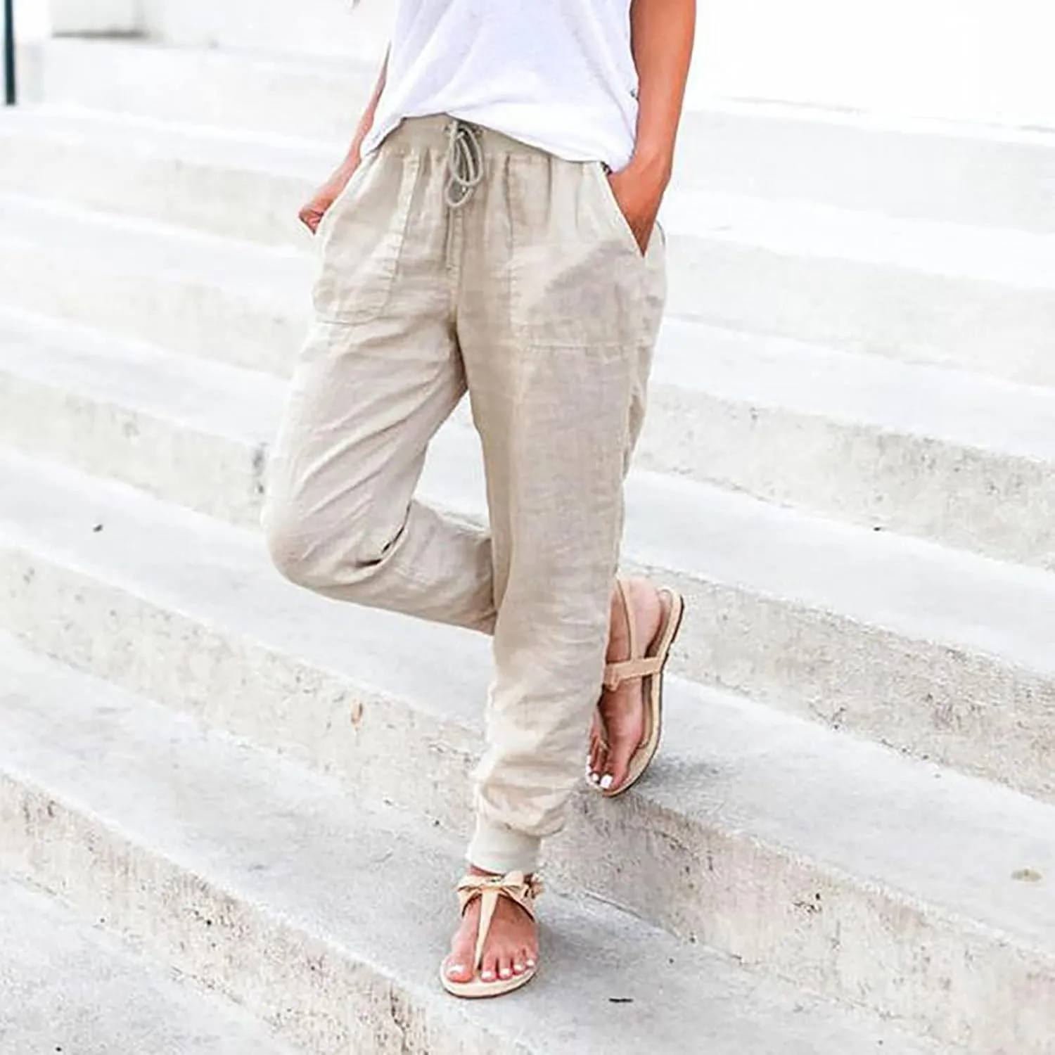 Barrel Pants for Women Winter Flowing Beach Slacks with Pockets High Waisted Water Resistant