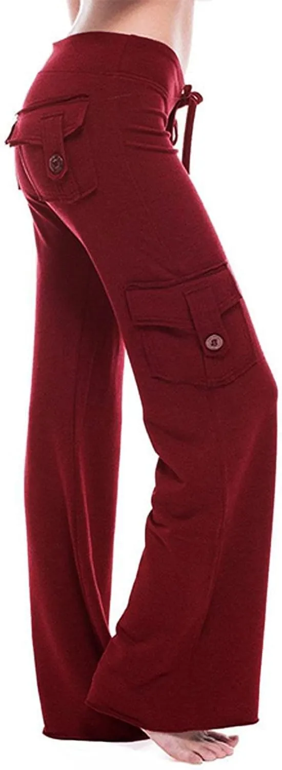 Binmer High Waist Baggy Cargo Pants for Womens Stretch Legs Trousers Casual Loose Plus Size Workout Sweatpants with Pocket