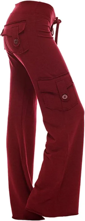 Binmer High Waist Baggy Cargo Pants for Womens Stretch Legs Trousers Casual Loose Plus Size Workout Sweatpants with Pocket