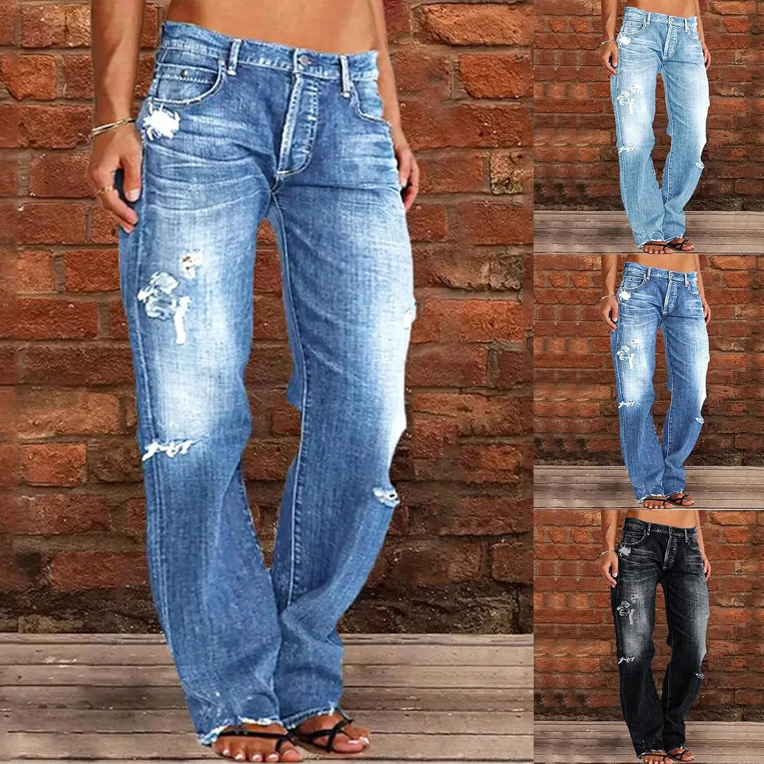 Black Pants for Women Jeans Mid Womens Poket Lace Denim Casual Women's Jeans Straight Leg Denim Pants Womens High