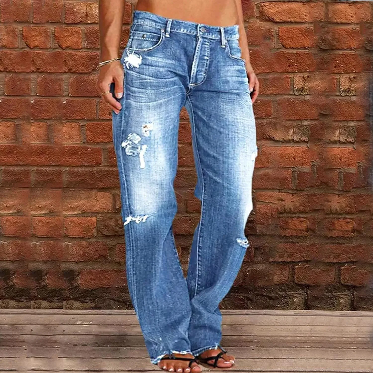 Black Pants for Women Jeans Mid Womens Poket Lace Denim Casual Women's Jeans Straight Leg Denim Pants Womens High