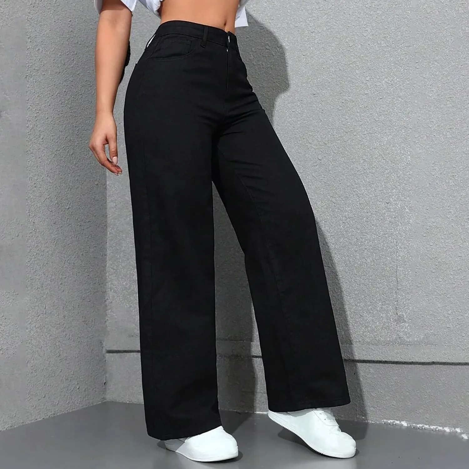 Borniu Straight Leg Jeans for Women High Waisted Denim Casual Baggy Pants Y2K Cowboy Loose Stretchy Long Wide Leg Jeans
