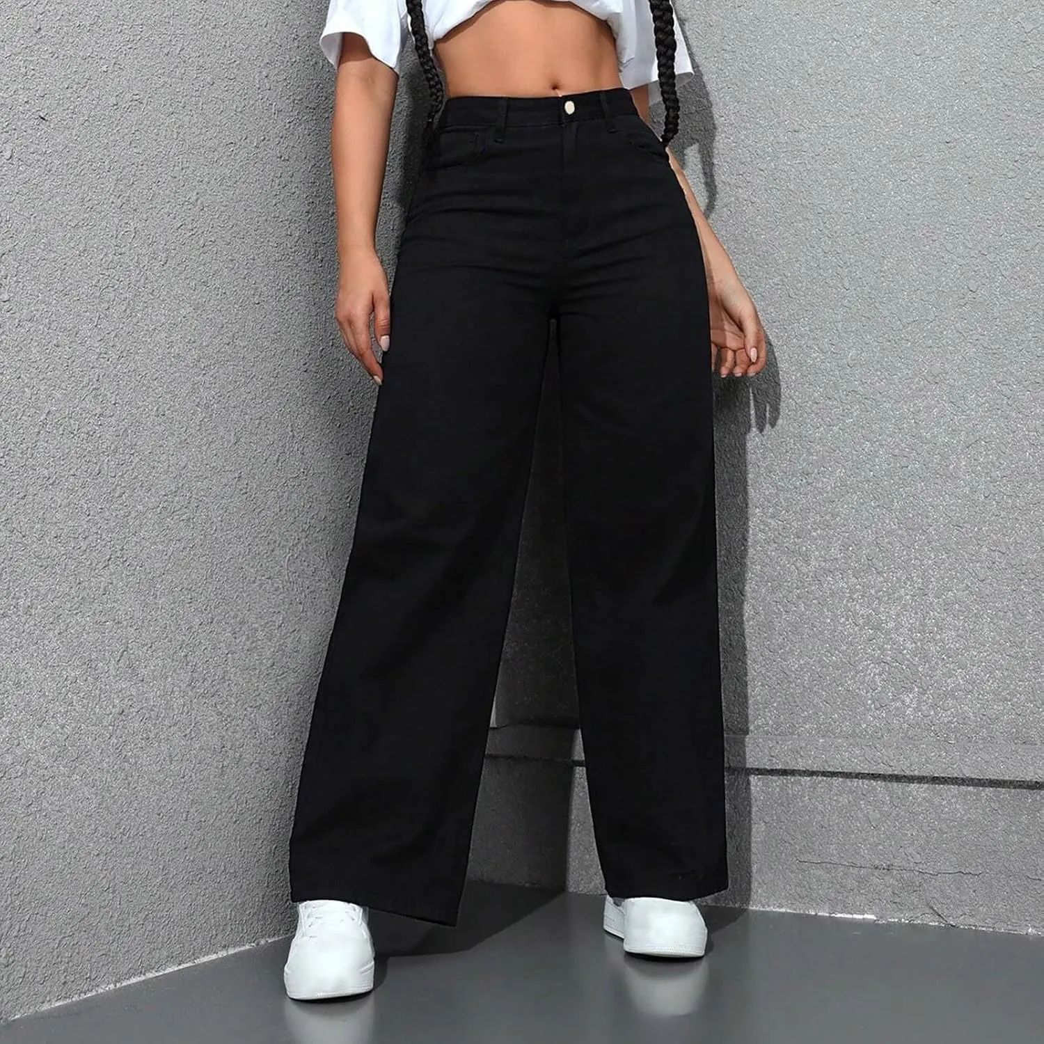 Borniu Straight Leg Jeans for Women High Waisted Denim Casual Baggy Pants Y2K Cowboy Loose Stretchy Long Wide Leg Jeans