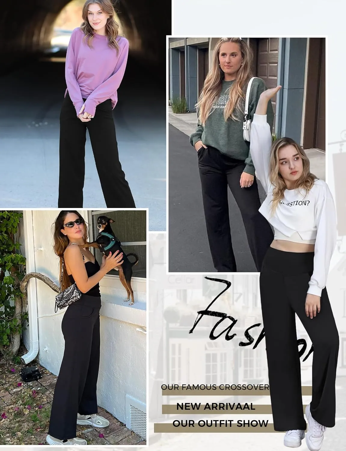 Buauty Wide Leg Pants for Women, Flowy Sweatpants Dressy Casual Black Trousers Trendy, Women Yoga Dress Workout Leggings
