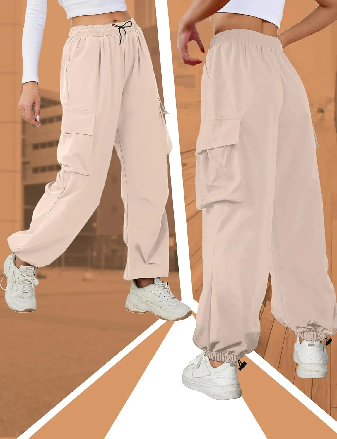 Buauty Womens Cargo Pants, Black Baggy Parachute Pants with Pockets Trendy Cargo Sweatpants Joggers for Women, Y2k Pants