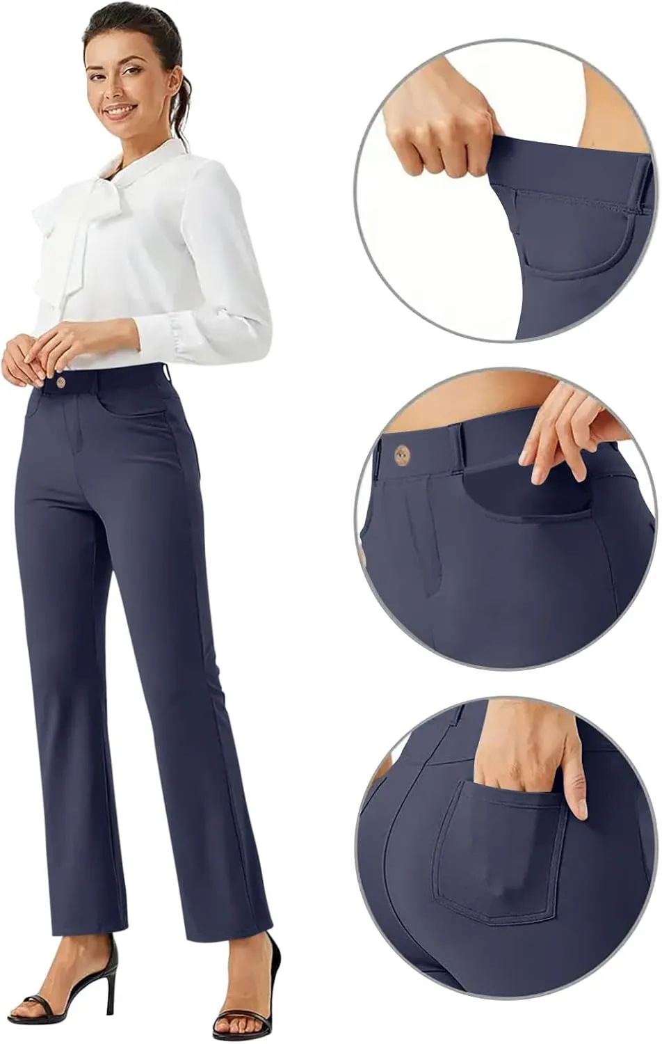 Business Slim Fit Bootcut Yoga Pants Women Tummy Control High Waist Workout Bootleg Pants Dressy Work Trousers with Pockets