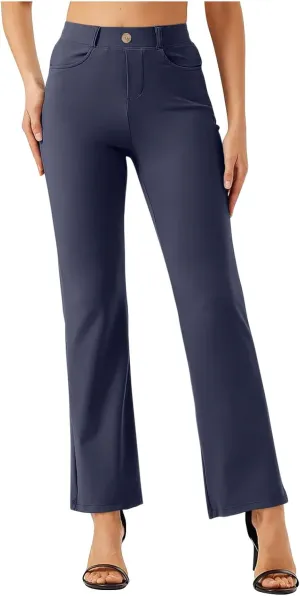 Business Slim Fit Bootcut Yoga Pants Women Tummy Control High Waist Workout Bootleg Pants Dressy Work Trousers with Pockets