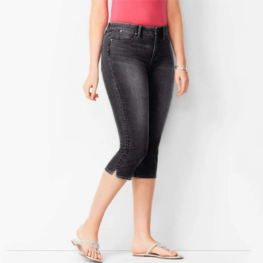 Capri Jeans for Women Plus Size High Waisted Skinny Ripped Jean Denim Pants Slim Fit Stretch Denim Capri Jeans Cropped Pants