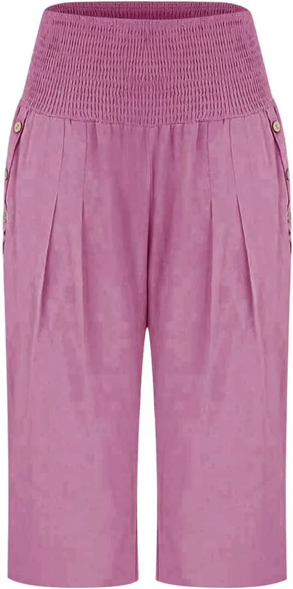 Capri Pants for Women, Wide Leg High Waist with Pockets Tummy Control