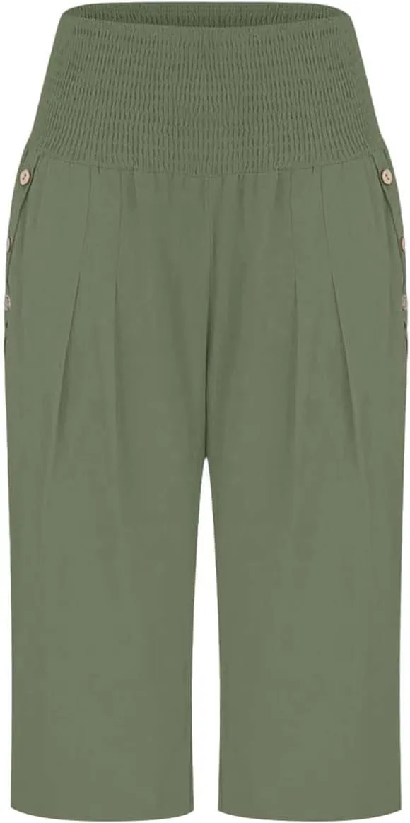 Capri Pants for Women, Wide Leg with Pockets High Waist Tummy Control