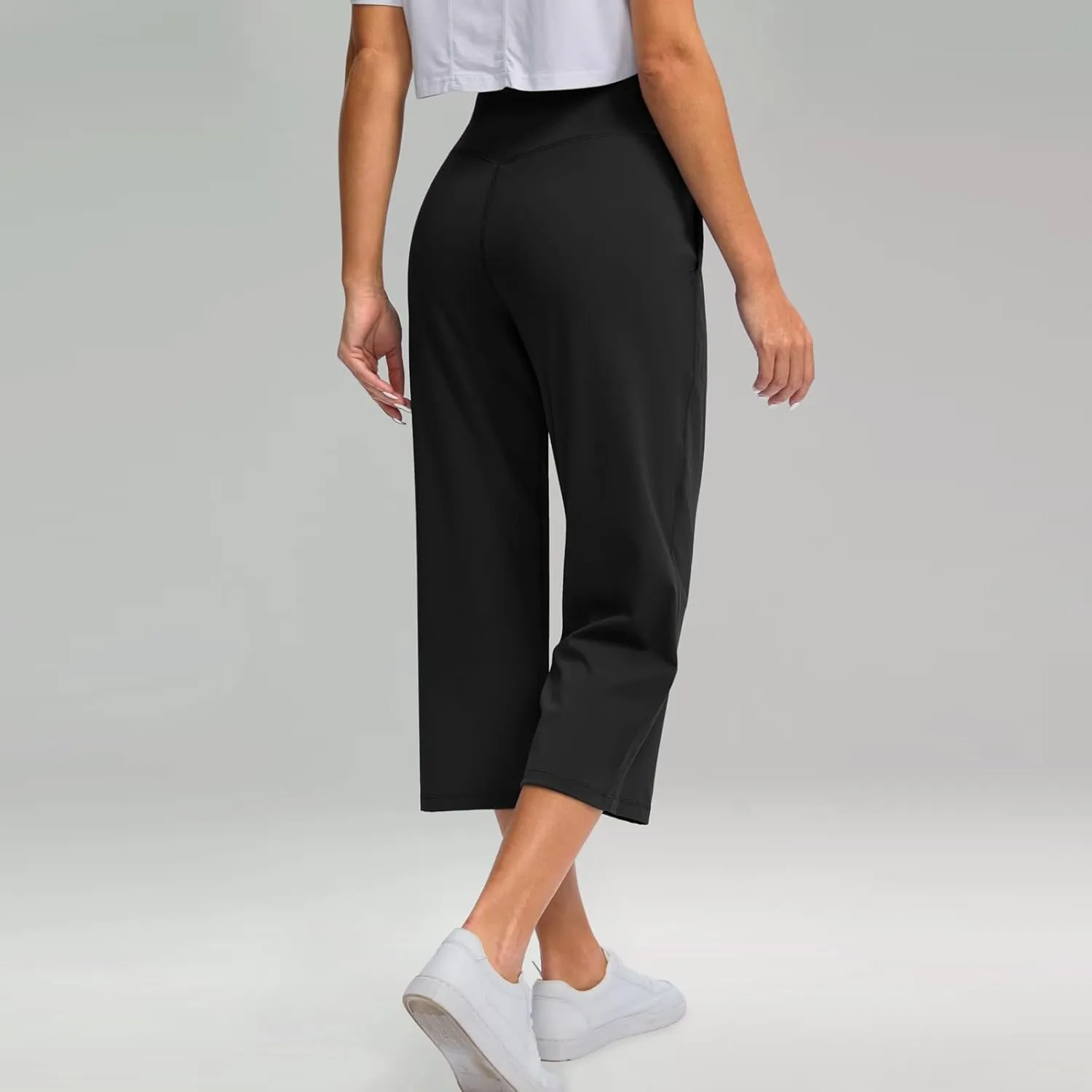 Capri Yoga Pants for Women Stretch High Waisted Wide Leg Pull on Capris Workout Athletic Work Pants with Pockets