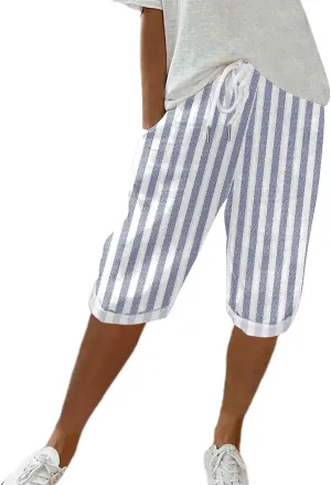 Capris Pants for Women Pants Ladies Loose Drawstring Casual Solid Color Shorts Beach Clothes Linen Pants Women