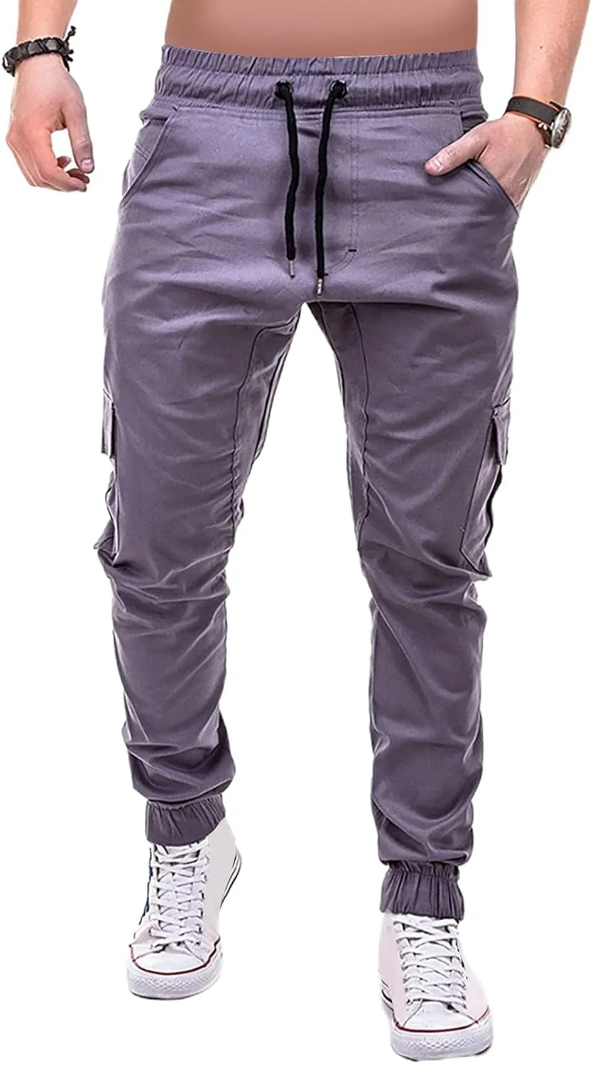 Cargo Joggers for Men Slim Fit Stretch Pants Lightweight Workout Sweatpants Quick Dry Elastic Drawstring Pants 2025