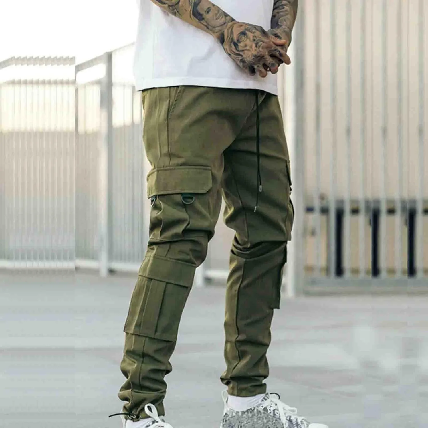 Cargo Pants for Men Big and Tall Striped Cargo Pants for Men Straight Elastic Waist Trousers Work Wear Combat Fitness