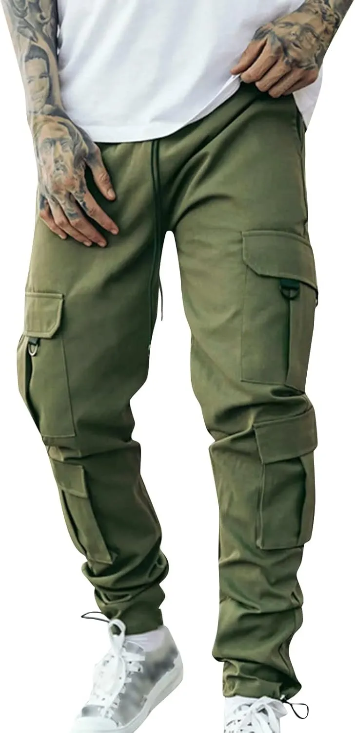 Cargo Pants for Men Big and Tall Striped Cargo Pants for Men Straight Elastic Waist Trousers Work Wear Combat Fitness