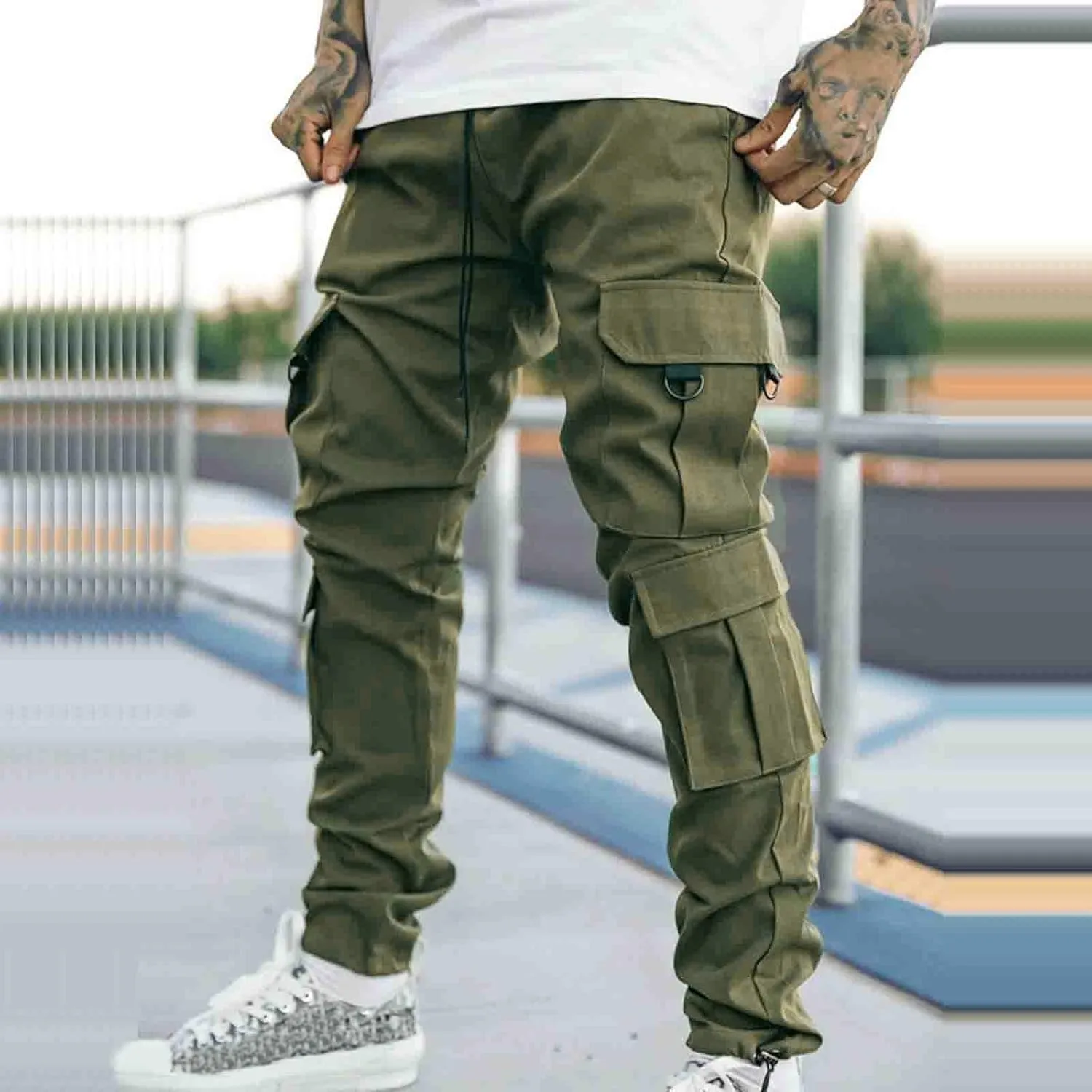 Cargo Pants for Men Big and Tall Striped Cargo Pants for Men Straight Elastic Waist Trousers Work Wear Combat Fitness