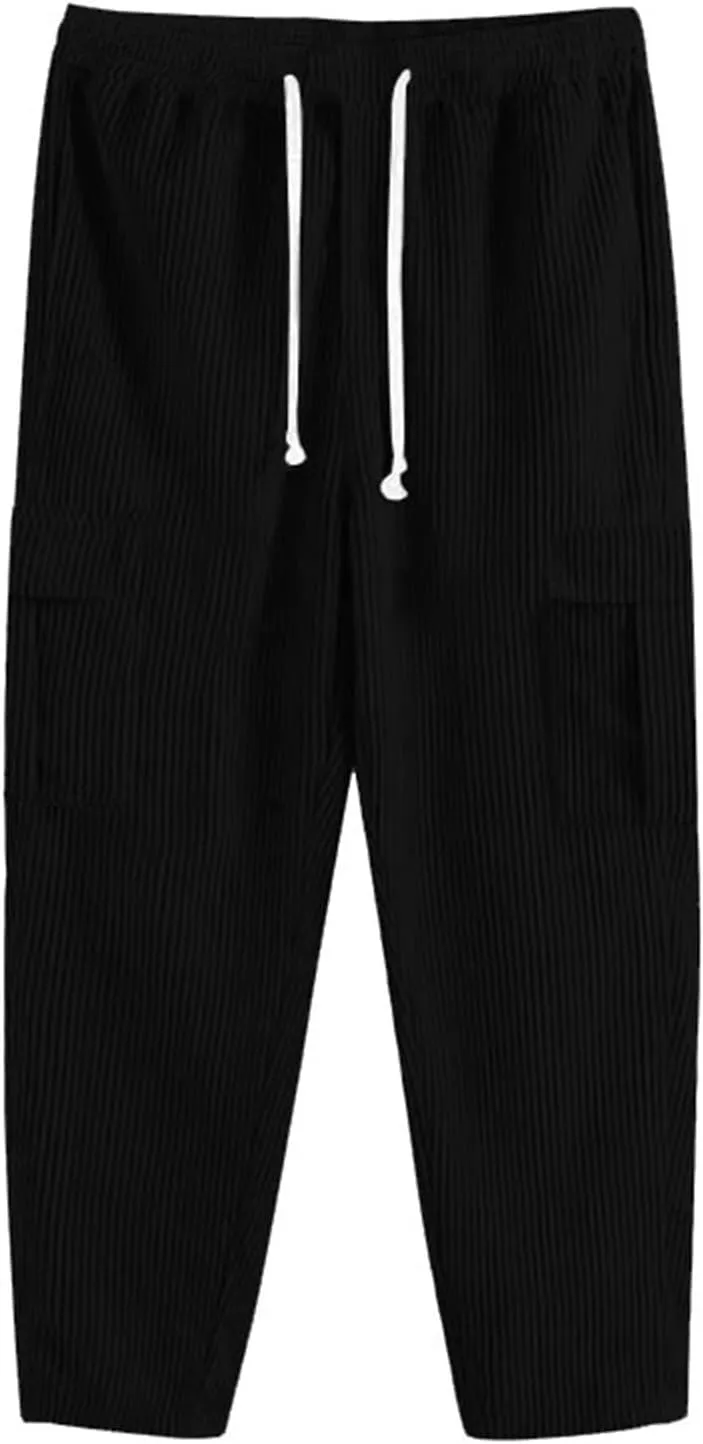 Cargo Pants for Men Corduroy Straight Wide Leg Casual Lightweight Breathable Loose Fit Trendy Soild Trousers Outdoor