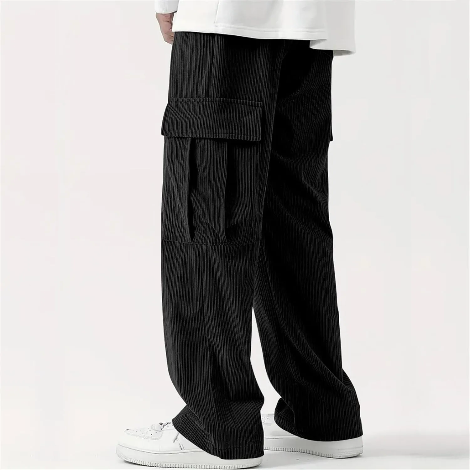 Cargo Pants for Men Corduroy Straight Wide Leg Casual Lightweight Breathable Loose Fit Trendy Soild Trousers Outdoor
