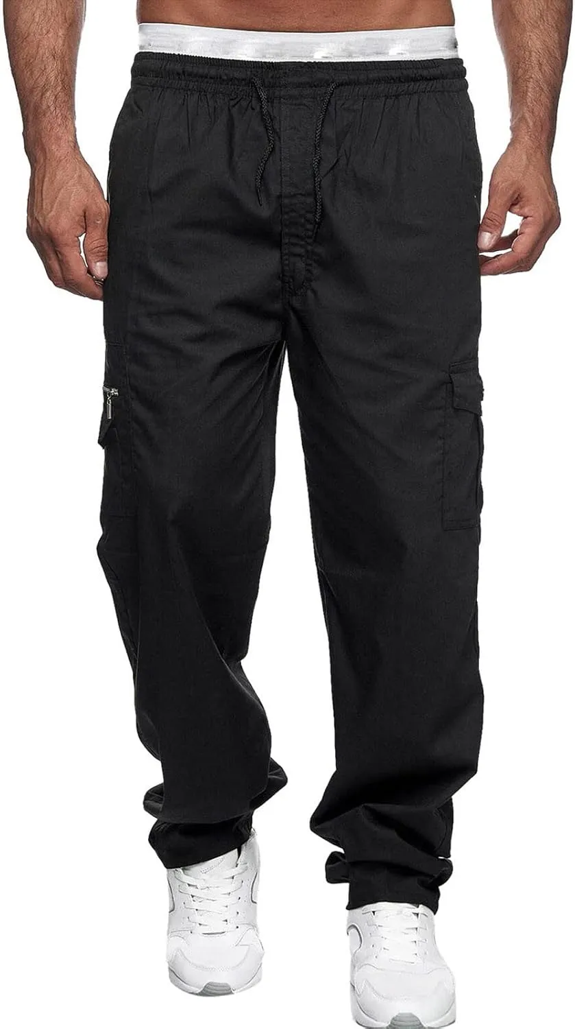Cargo Pants for Men Work Pockets Mens Sweatpants Slim Fit Sports Active Joggers for Men Elastic Waist Mens Sweatpants