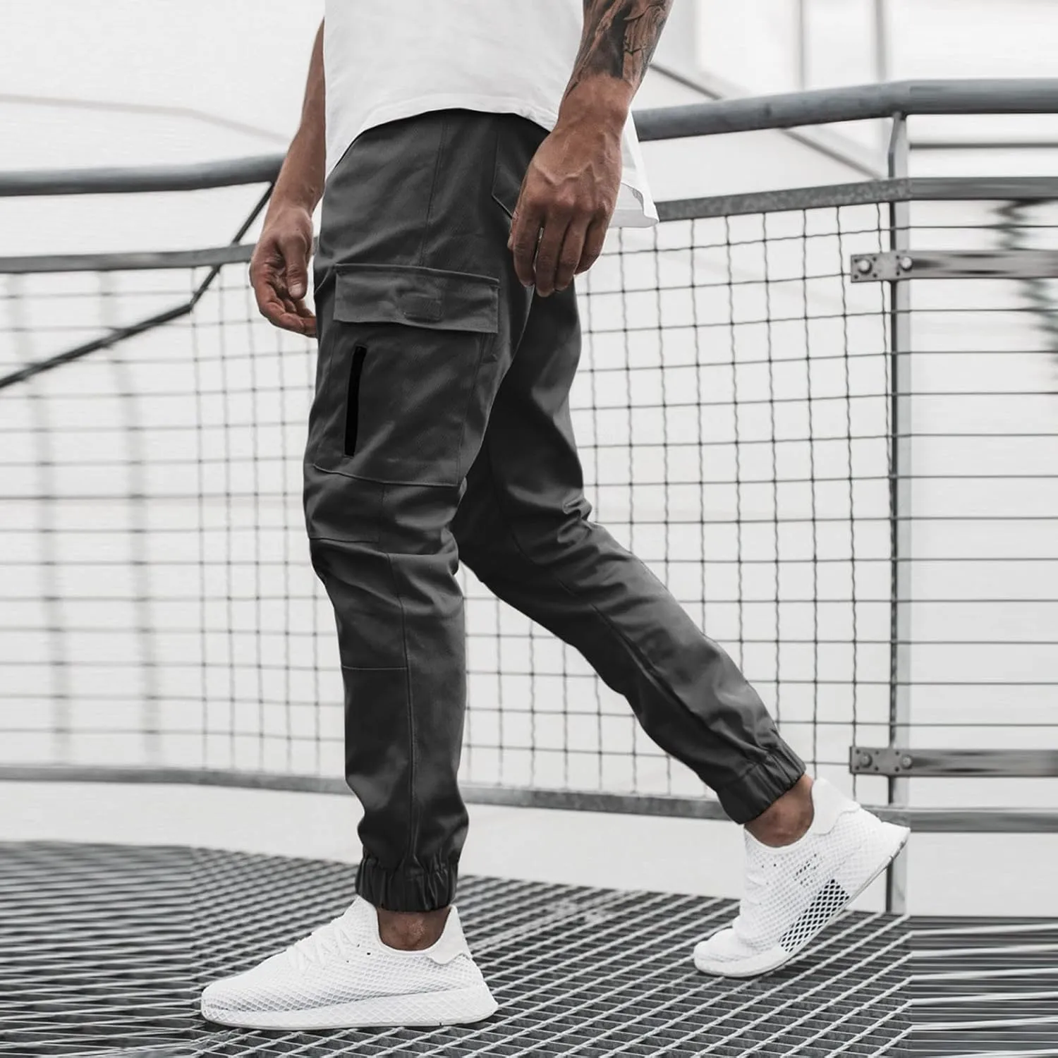 Cargo Sweatpants for Men Big and Tall with Pockets Men's Joggers Sweatpants Low Crotch Sweats Slim Fit Trousers Harem