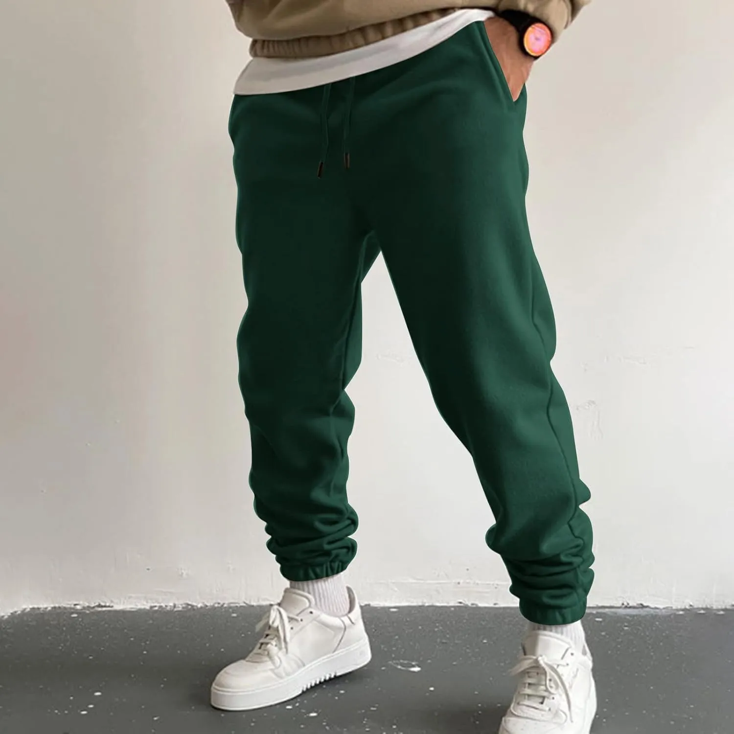 Cargo Trousers for Men Bottom Cargo Pants Elastic Waist Drawstring Baggy Joggers Mens Heavyweight Fleece Sweatpants