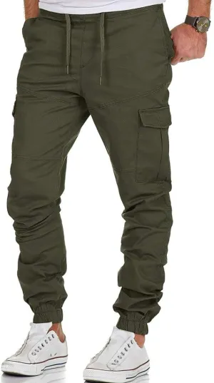 Cargo Trousers for Men Casual Jogger Sweatpants for Men Multi-Pocket Cargo Pants Drawstring Sports Trousers Stretch