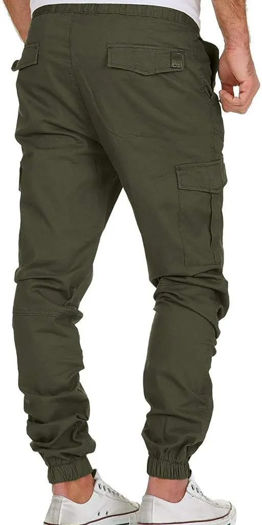 Cargo Trousers for Men Casual Jogger Sweatpants for Men Multi-Pocket Cargo Pants Drawstring Sports Trousers Stretch