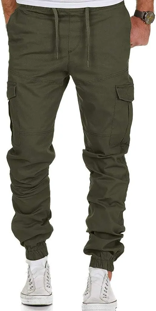 Cargo Trousers for Men Casual Jogger Sweatpants for Men Multi-Pocket Cargo Pants Drawstring Sports Trousers Stretch