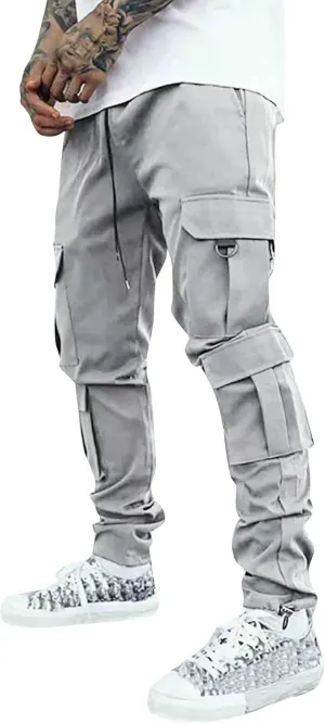 Cargo Trousers for Men Heavyweight Fleece Cargo Sweatpants Elastic Waist Joggers Baggy Drawstring Sweat Pants with