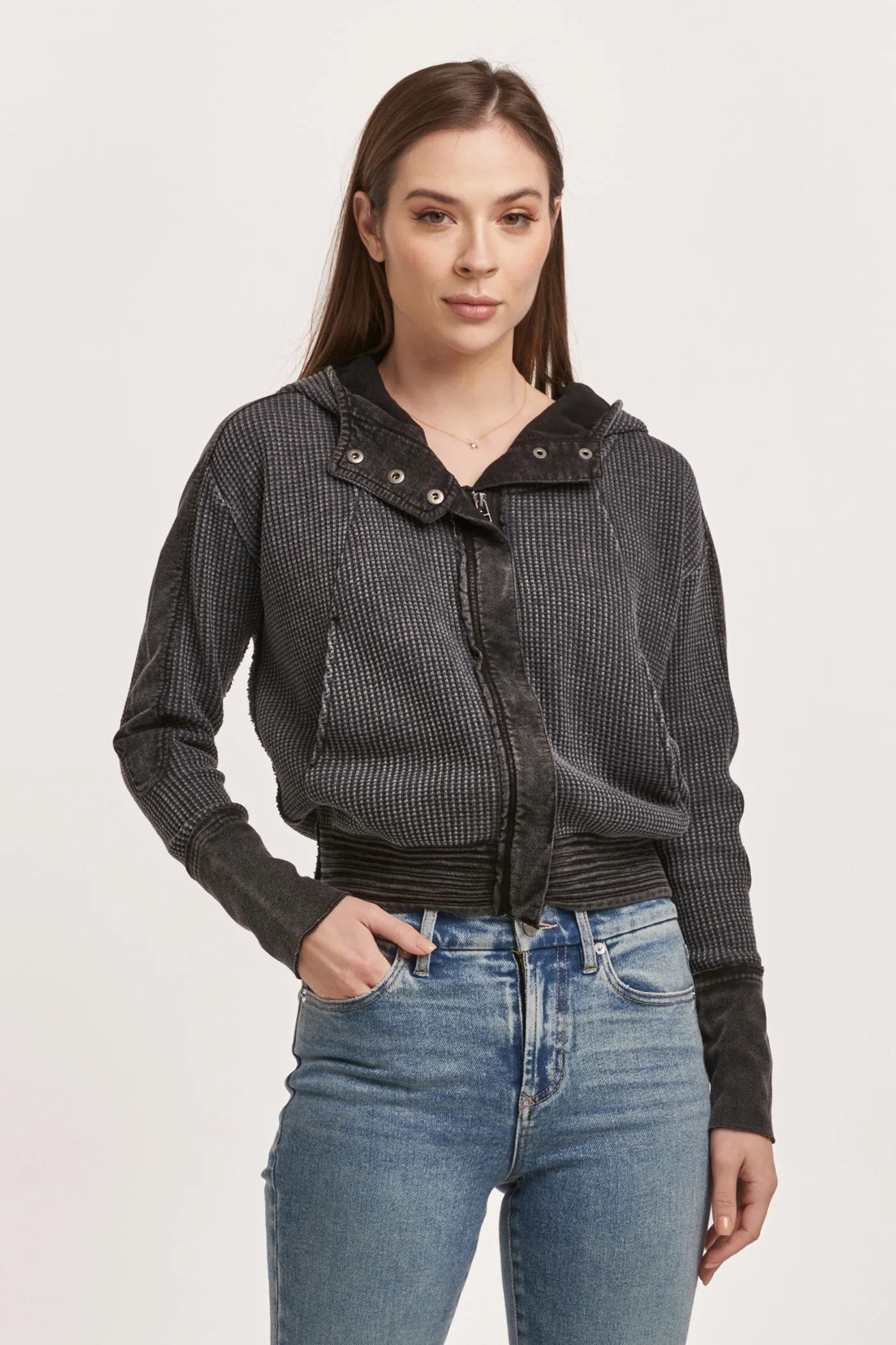 CARLY ZIP UP LONG SLEEVE JACKET BLACK