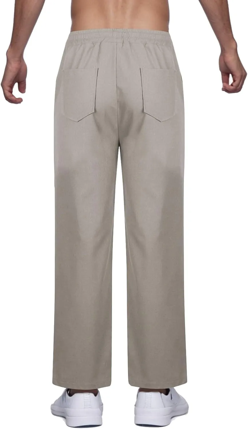 Casual Cotton and Linen Pants Men's Summer Elastic Waist Drawstring Slim-fit Tracksuit Pants 2025