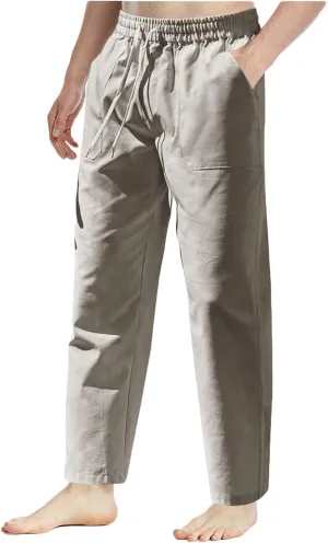 Casual Cotton and Linen Pants Men's Summer Elastic Waist Drawstring Slim-fit Tracksuit Pants 2025