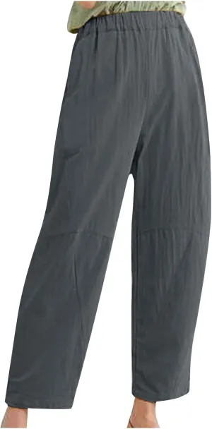 Casual High Waist Pants for Women, Cotton Linen Elastic Waist Palazzo Trousers Flowy Loose Wide Leg Slacks Plus Size