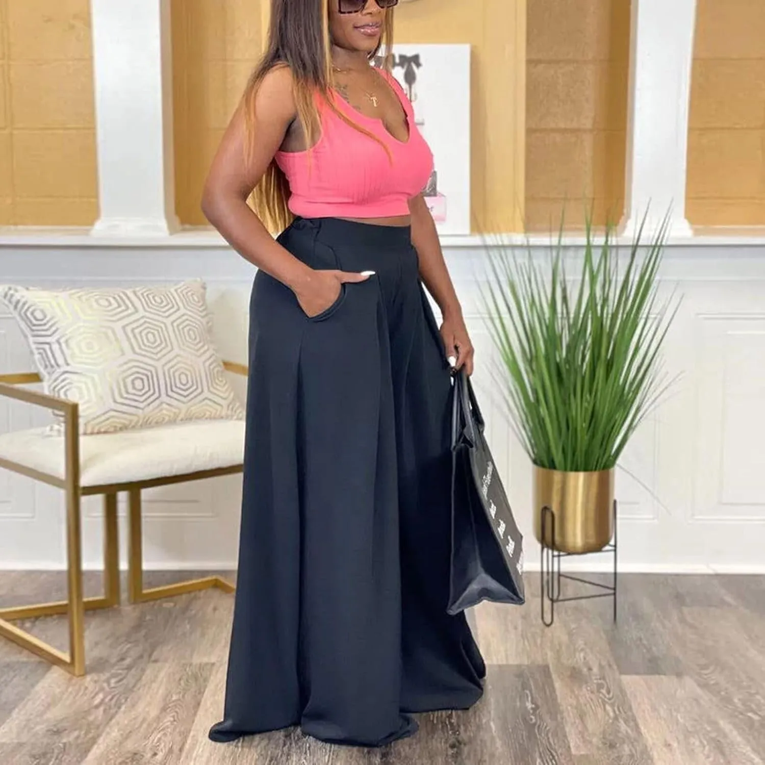 Casual Palazzo Pants for Women Lounge Pants Wide Leg Trousers Women Skirt Pants with Elastic Waistband