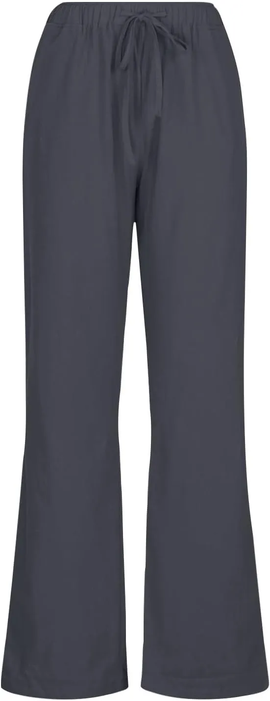 Casual Pants for Women 2025 Summer Cotton Linen Wide Leg Boho High Elastic Waist Lounge Long Trousers with Pockets