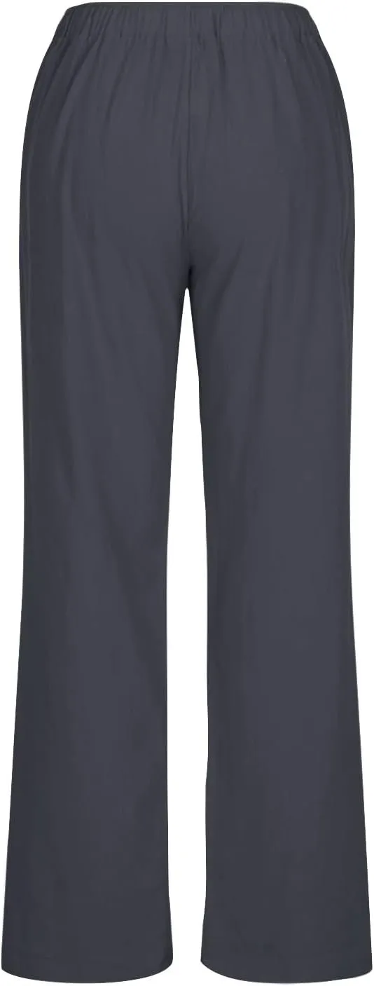 Casual Pants for Women 2025 Summer Cotton Linen Wide Leg Boho High Elastic Waist Lounge Long Trousers with Pockets
