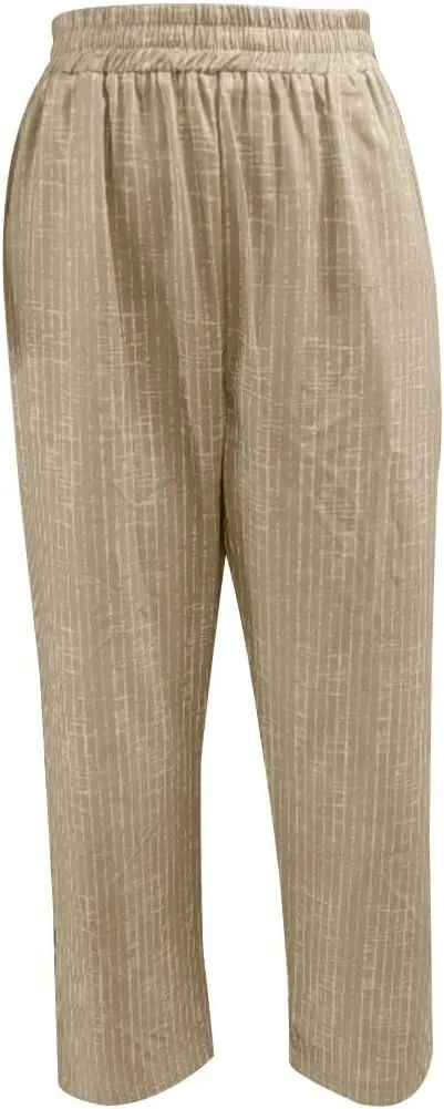 Casual Striped Linen Capris for Women Summer Wide Leg Cropped Lounge Pants Summer Beach Trousers Outfits with Pockets
