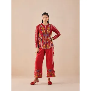 CHANDRIMA Red Embroidered Pants