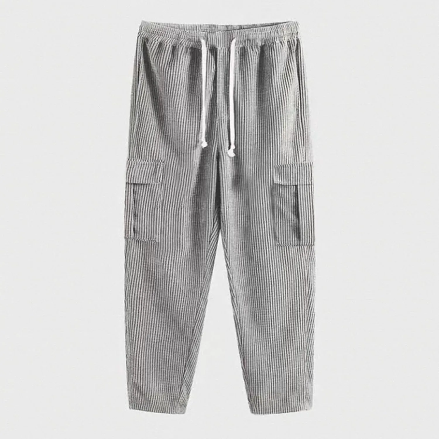 Corduroy Cargo Pants Men Baggy Wide Leg Sweatpants Basic Joggers Elastic Drawstring Lightweight Trousers 2025 Slacks